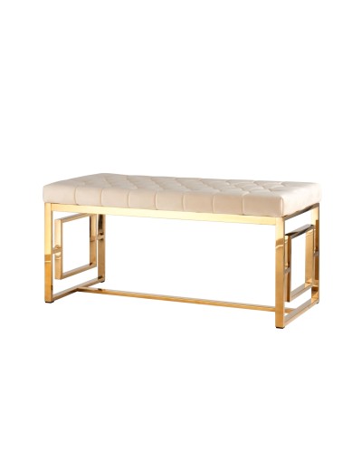 Банкетка-скамейка БРУКЛИН, вельвет бежевый, сталь золото