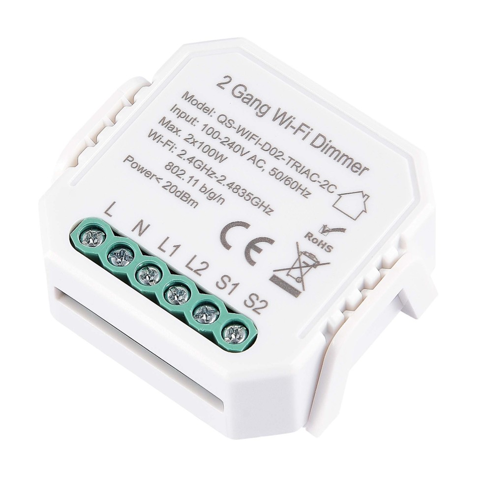 ST9000.500.02C WI-FI реле 2 канала, 2x150W,IP20, L46xW46xH18,230V, Белый