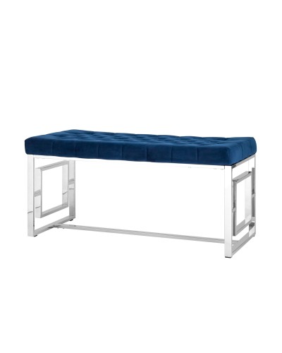Банкетка-скамейка БРУКЛИН, вельвет синий, сталь серебро