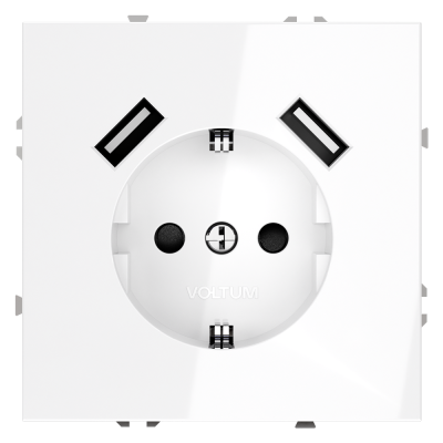 Розетка встраиваемая VOLTUM S70 с заземлением и защитными шторками, 16А, с USB, A+A, (белый глянцевы
