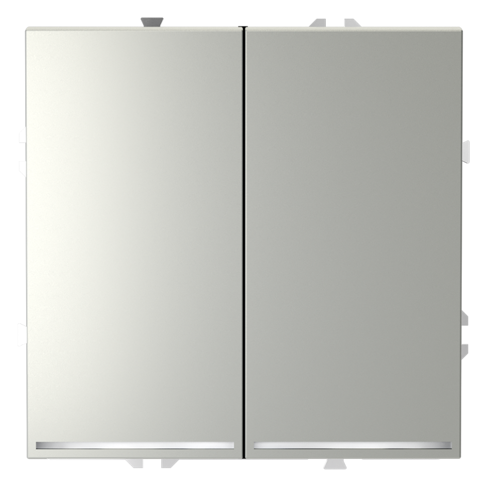 Проходной переключатель встраиваемый VOLTUM S70 двухклавишный с подсветкой 10А, (сталь)