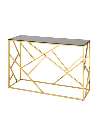 Консоль АРТ ДЕКО 120*40, стекло smoke, сталь золото