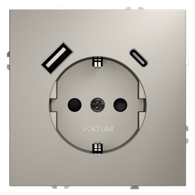 Розетка встраиваемая VOLTUM S70 с заземлением и защитными шторками, 16А, с USB, A+С, (кашемир)