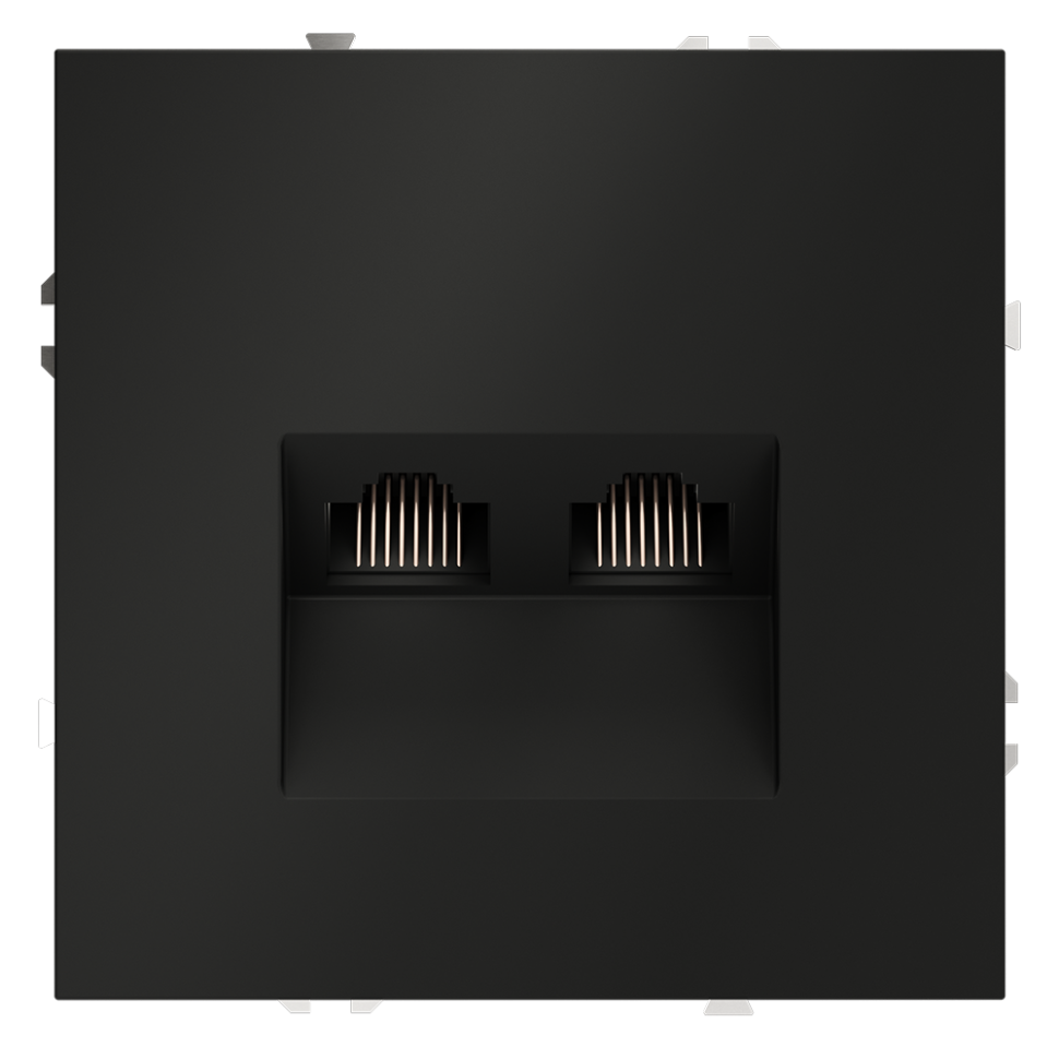 Розетка компьютерная встраиваемая VOLTUM S70 двойная RJ45+RJ45 кат.6, (черный матовый)