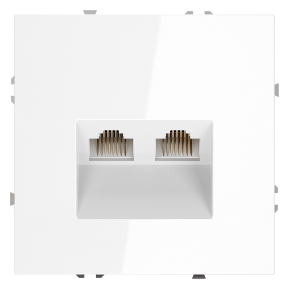Розетка компьютерная встраиваемая VOLTUM S70 двойная RJ45+RJ45 кат.6, (белый глянцевый)