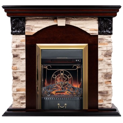 Электрокамин Dublin Rock AO с очагом Majestic Lux Brass