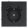 Розетка встраиваемая VOLTUM S70 с заземлением и защитными шторками, 16А, с USB, A+A, (графит)