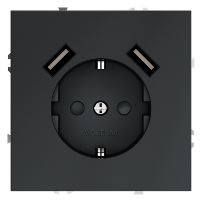 Розетка встраиваемая VOLTUM S70 с заземлением и защитными шторками, 16А, с USB, A+A, (графит)