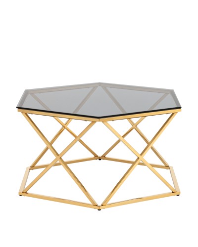 Журнальный столик Круз 93*80, стекло smoke, сталь золото