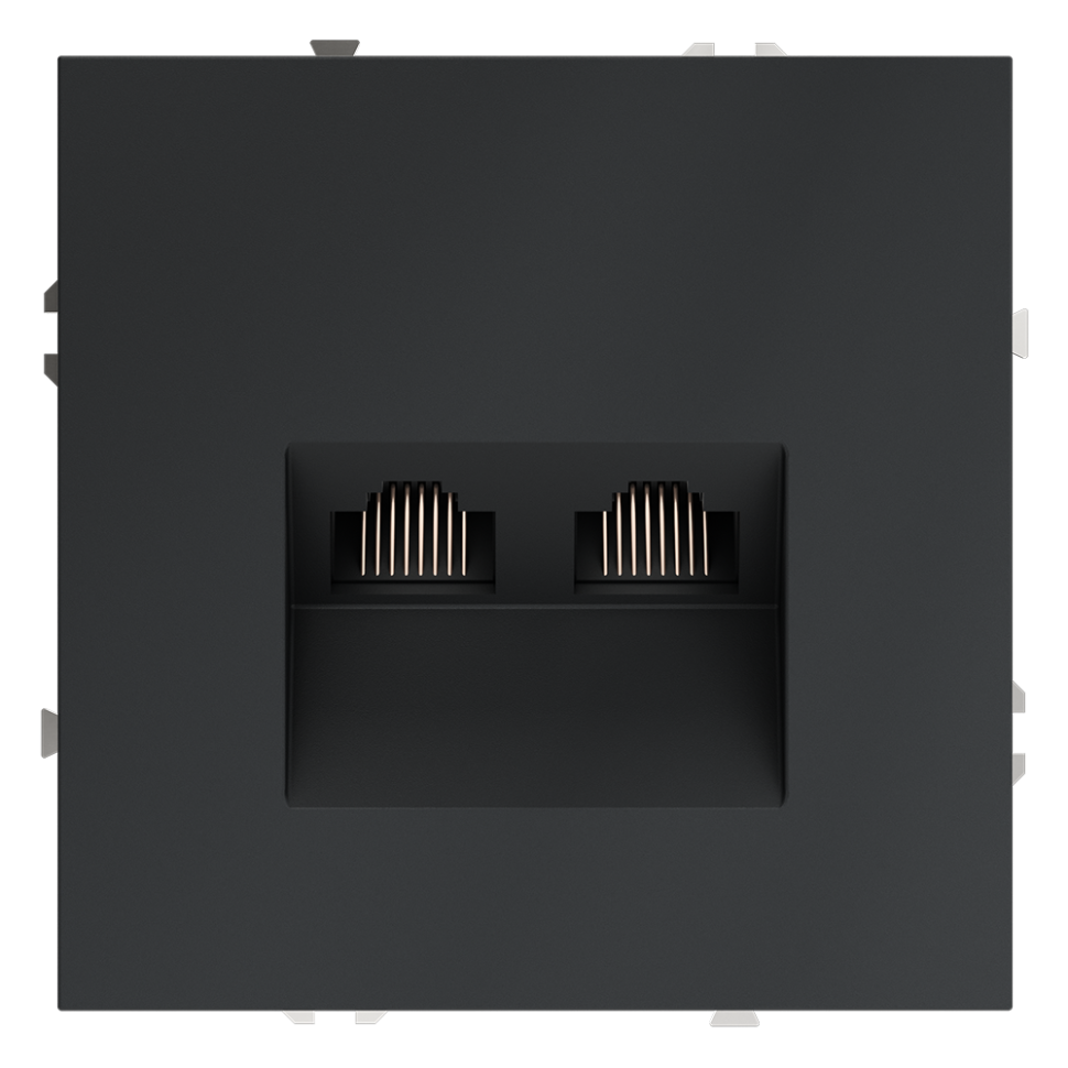 Розетка компьютерная встраиваемая VOLTUM S70 двойная RJ45+RJ45 кат.6, (графит)