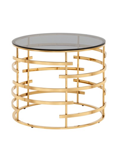 Журнальный столик Инфлюэнс 60*60, стекло smoke, сталь золото