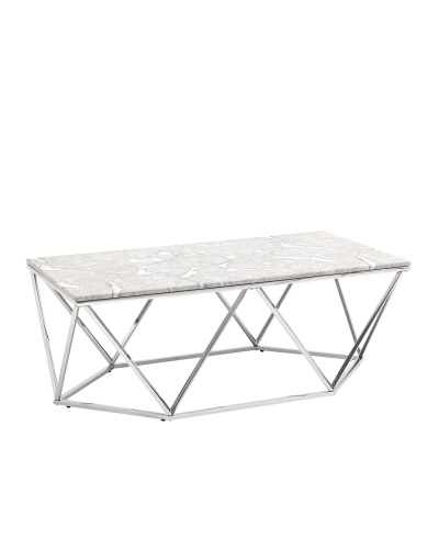 Журнальный столик Авалон 122*66, серый мрамор, сталь серебро