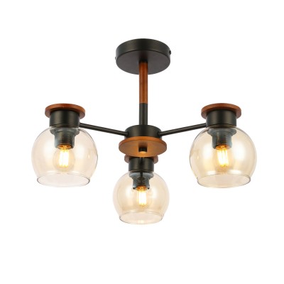 SLE108102-03 Светильник потолочный Черный, Темное дерево/Прозрачный, Янтарный E27 3*60W