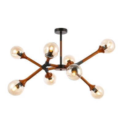 SLE109402-08 Светильник потолочный Черный, Темное дерево/Прозрачный, Янтарный E27 8*60W