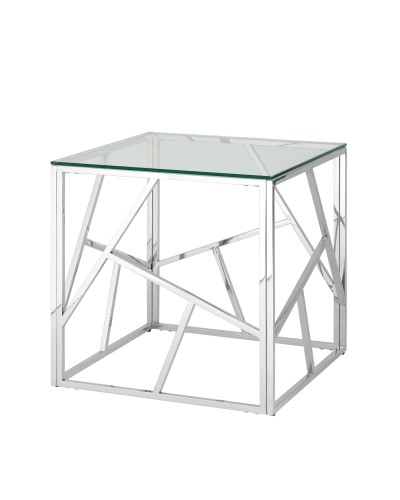 Журнальный столик 55*55 АРТ ДЕКО, прозрачное стекло, сталь серебро