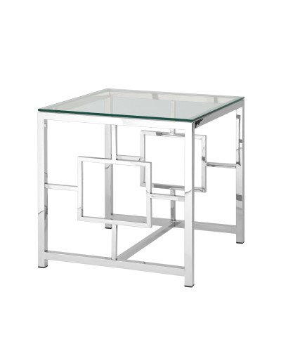 Журнальный столик 55*55 БРУКЛИН, прозрачное стекло, сталь серебро