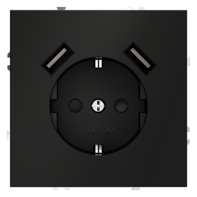 Розетка встраиваемая VOLTUM S70 с заземлением и защитными шторками, 16А, с USB, A+A, (черный матовый