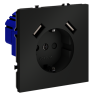 Розетка встраиваемая VOLTUM S70 с заземлением и защитными шторками, 16А, с USB, A+A, (черный матовый