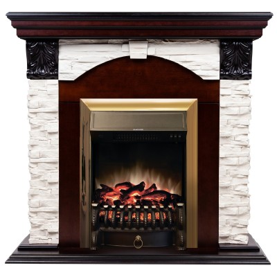 Электрокамин Dublin Lux AO с очагом Fobos Lux Brass