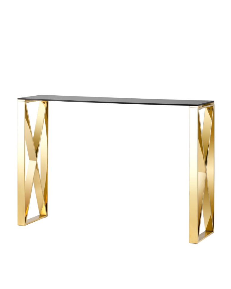 Консоль КРОСС 115*30, стекло smoke, сталь золото