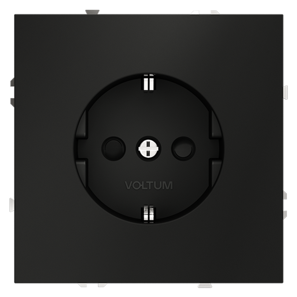 Розетка встраиваемая VOLTUM S70 с заземлением и защитными шторками, 16А, (черный матовый)