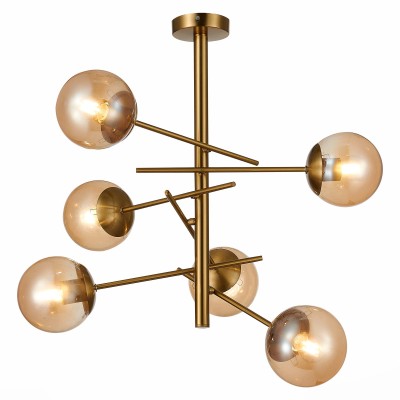 SLE1099-312-06 Светильник потолочный Латунь/Коньячный E27 6*60W