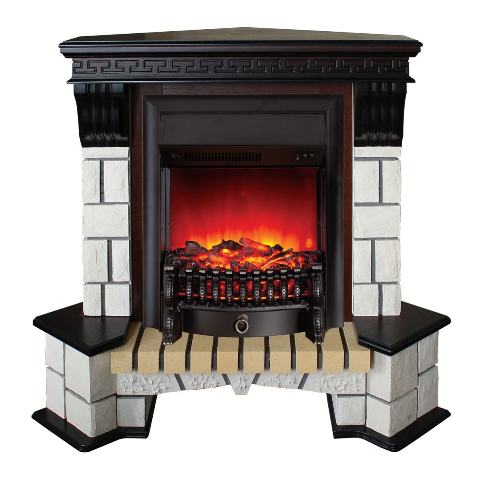 Электрокамин Stone Corner STD AO с очагом Fobos Lux Black