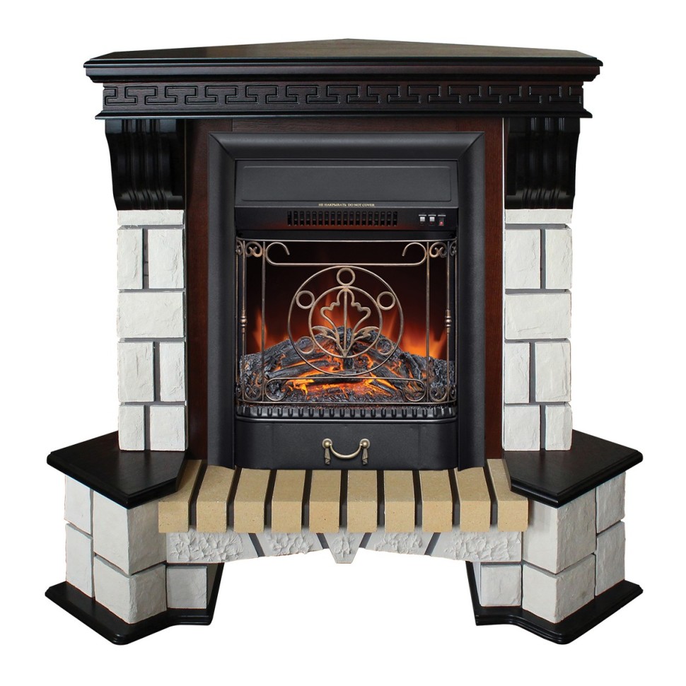 Электрокамин Stone Corner STD AO с очагом Majestic Lux Black