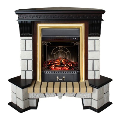 Электрокамин Stone Corner STD AO с очагом Majestic Lux Brass