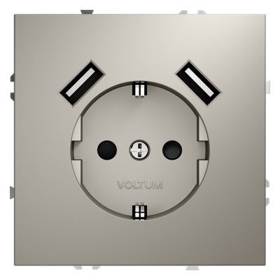 Розетка встраиваемая VOLTUM S70 с заземлением и защитными шторками, 16А, с USB, A+A, (кашемир)