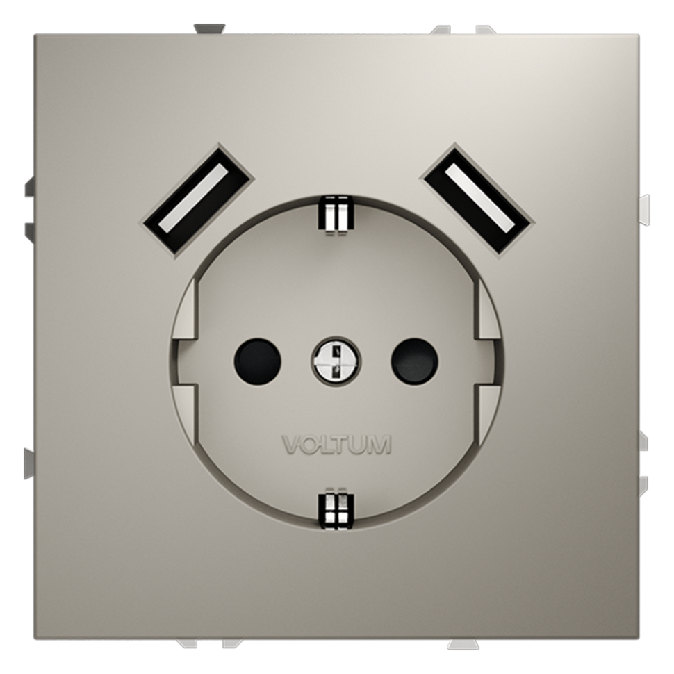 Розетка встраиваемая VOLTUM S70 с заземлением и защитными шторками, 16А, с USB, A+A, (кашемир)