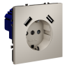 Розетка встраиваемая VOLTUM S70 с заземлением и защитными шторками, 16А, с USB, A+A, (кашемир)