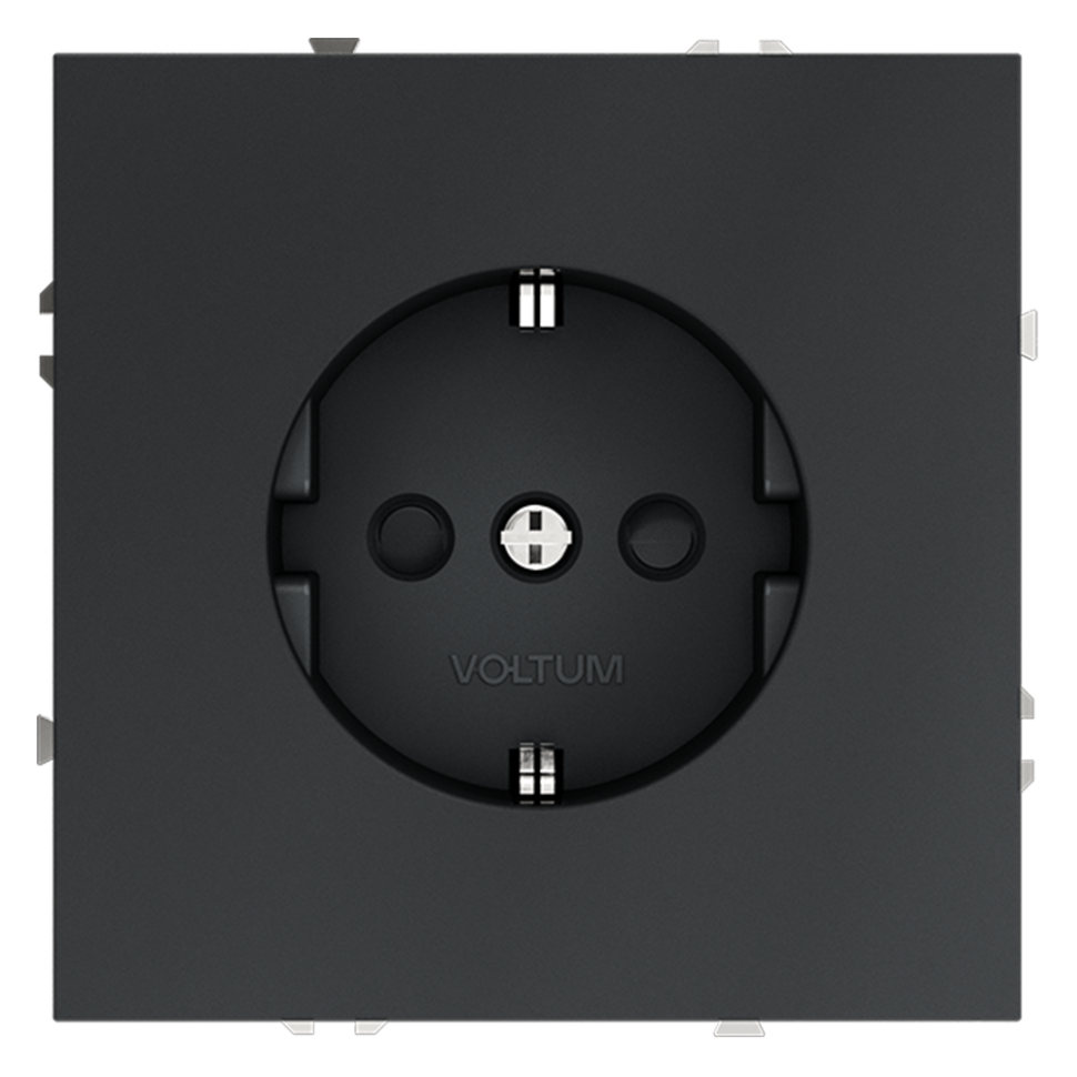 Розетка встраиваемая VOLTUM S70 с заземлением и защитными шторками, 16А, (графит)