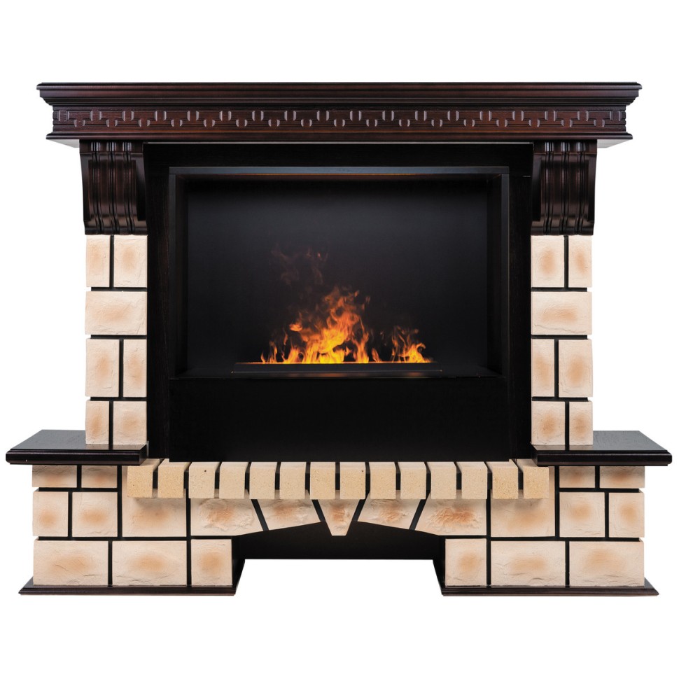 Электрокамин Stone Brick 26 AO с очагом 3D Cassette 630 Black Panel