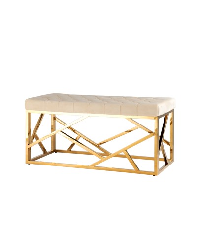 Банкетка-скамейка АРТ ДЕКО, вельвет бежевый, сталь золото